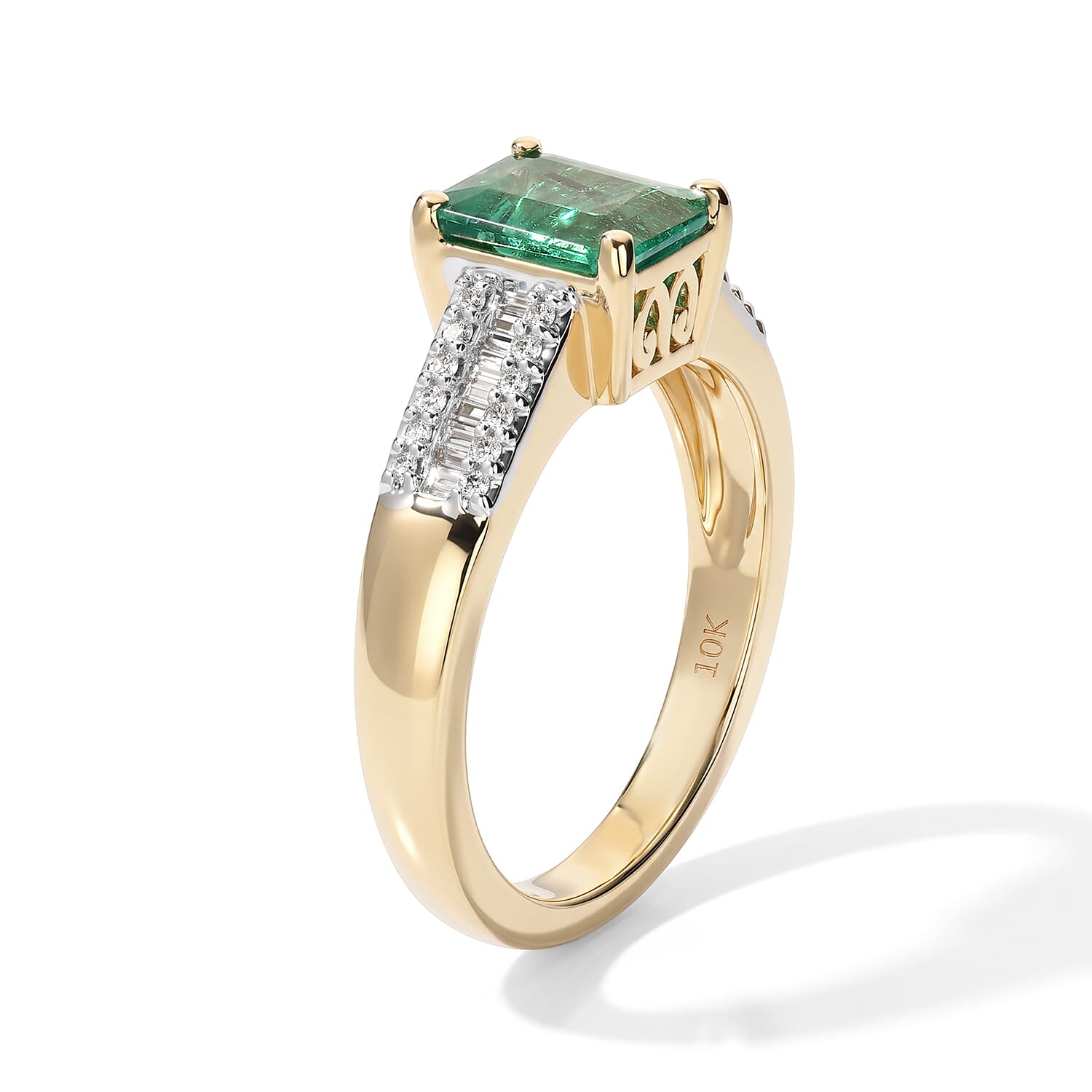 Luxoro AAA Kagem Zambian Emerald and Diamond I2 2.50 ctw Verdant Prism Ring in 10K Yellow Gold (Size 6.0)