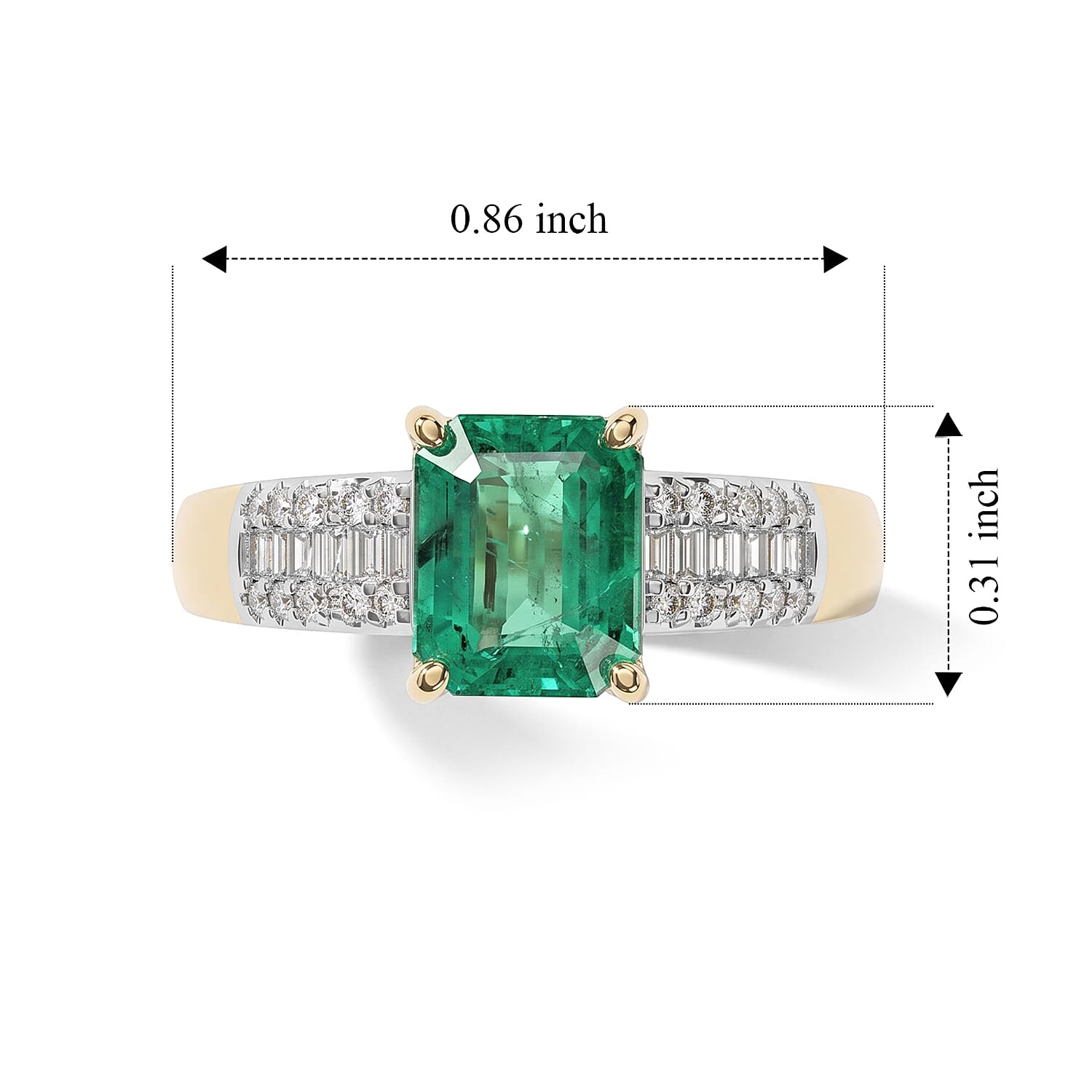 Luxoro AAA Kagem Zambian Emerald and Diamond I2 2.50 ctw Verdant Prism Ring in 10K Yellow Gold (Size 6.0)