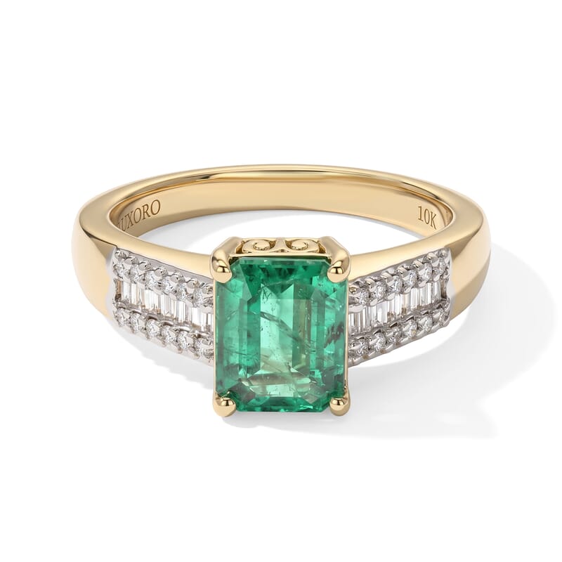 Luxoro AAA Kagem Zambian Emerald and Diamond I2 2.50 ctw Verdant Prism Ring in 10K Yellow Gold (Size 7.0)