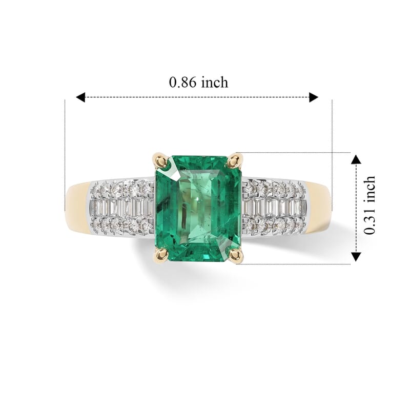 Luxoro AAA Kagem Zambian Emerald and Diamond I2 2.50 ctw Verdant Prism Ring in 10K Yellow Gold (Size 7.0)