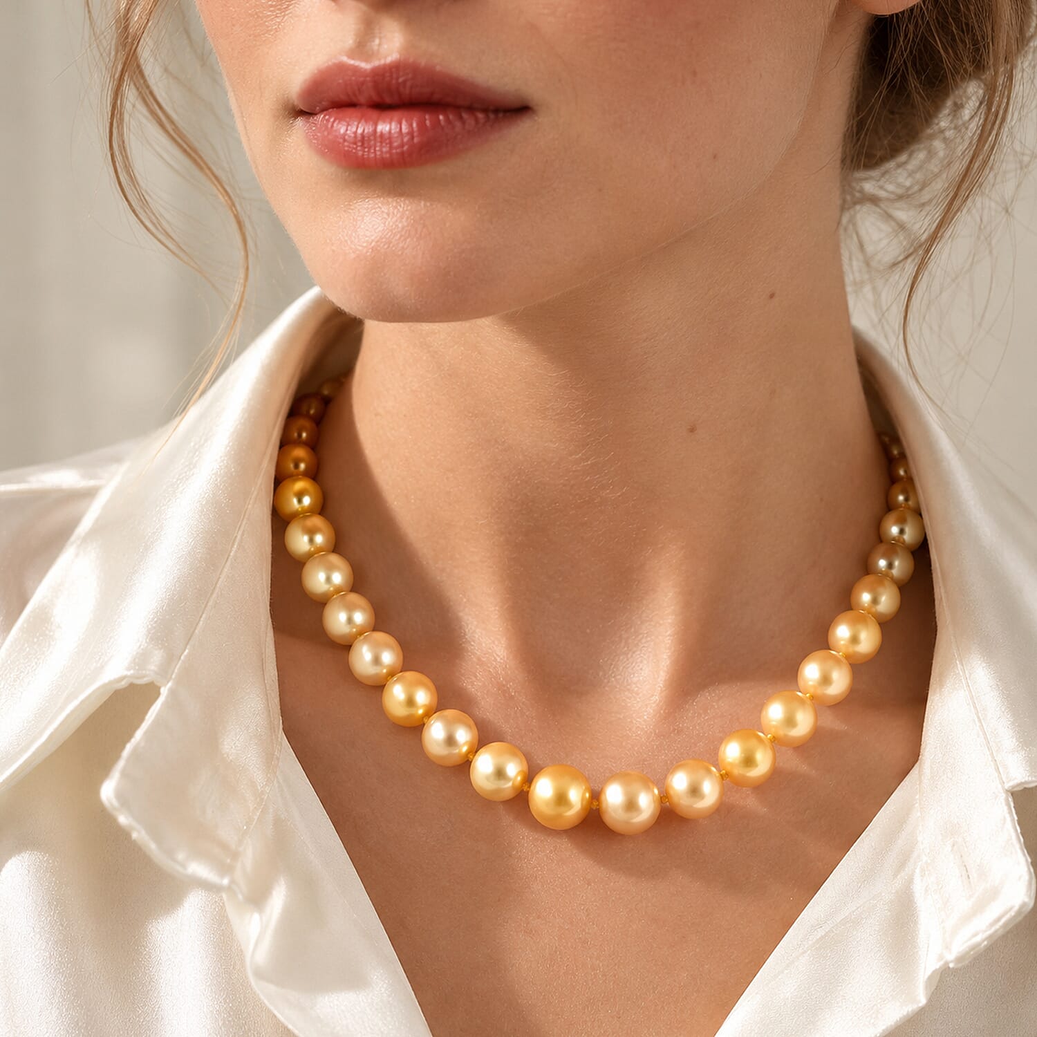Certified and Appraised AAAA South Sea Golden Pearl Necklace in 950 Platinum 18 Inches