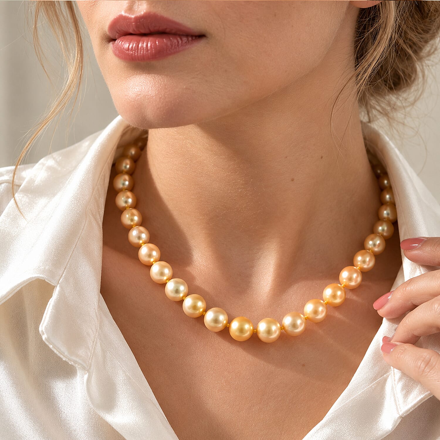 Certified and Appraised AAAA South Sea Golden Pearl Necklace in 950 Platinum 18 Inches