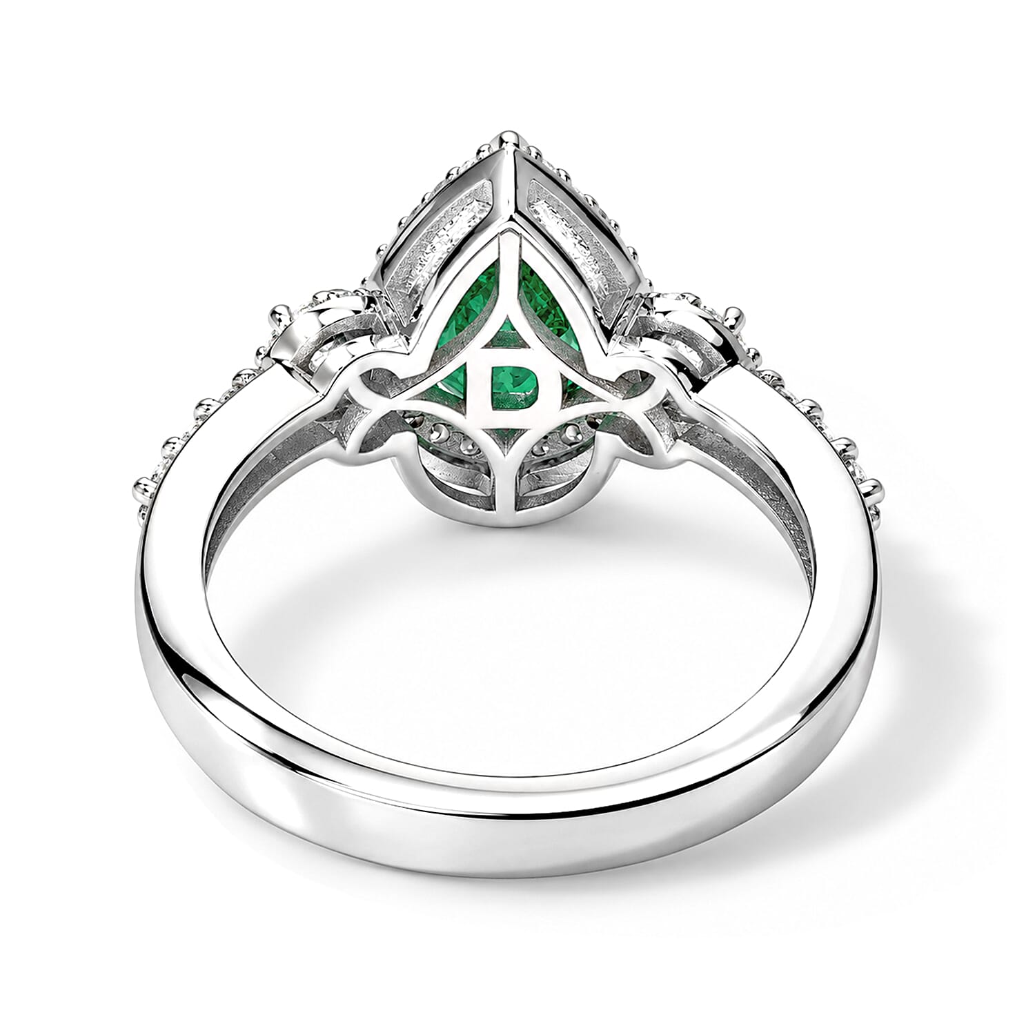 D'Joy AAA Kagem Zambian Emerald and Moissanite 1.85 ctw Teardrop Halo Ring in Rhodium Over Sterling Silver (Size 6.0)