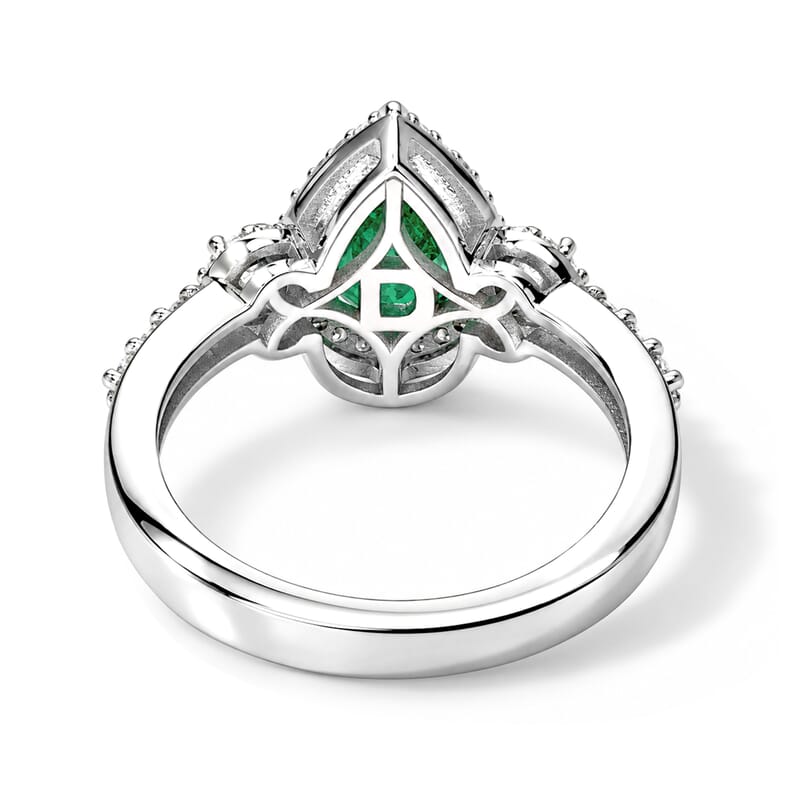 D'Joy AAA Kagem Zambian Emerald and Moissanite 1.85 ctw Teardrop Halo Ring in Rhodium Over Sterling Silver (Size 6.0)