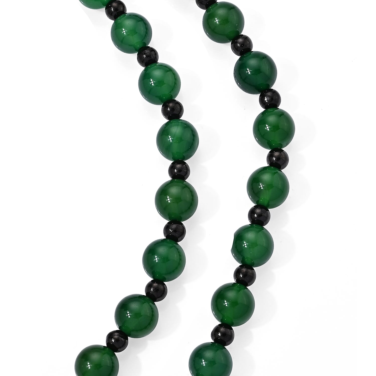 Verde Onyx and Shungite 350.00 ctw Verdant Harmony Beaded Necklace (20 Inches) in Stainless Steel