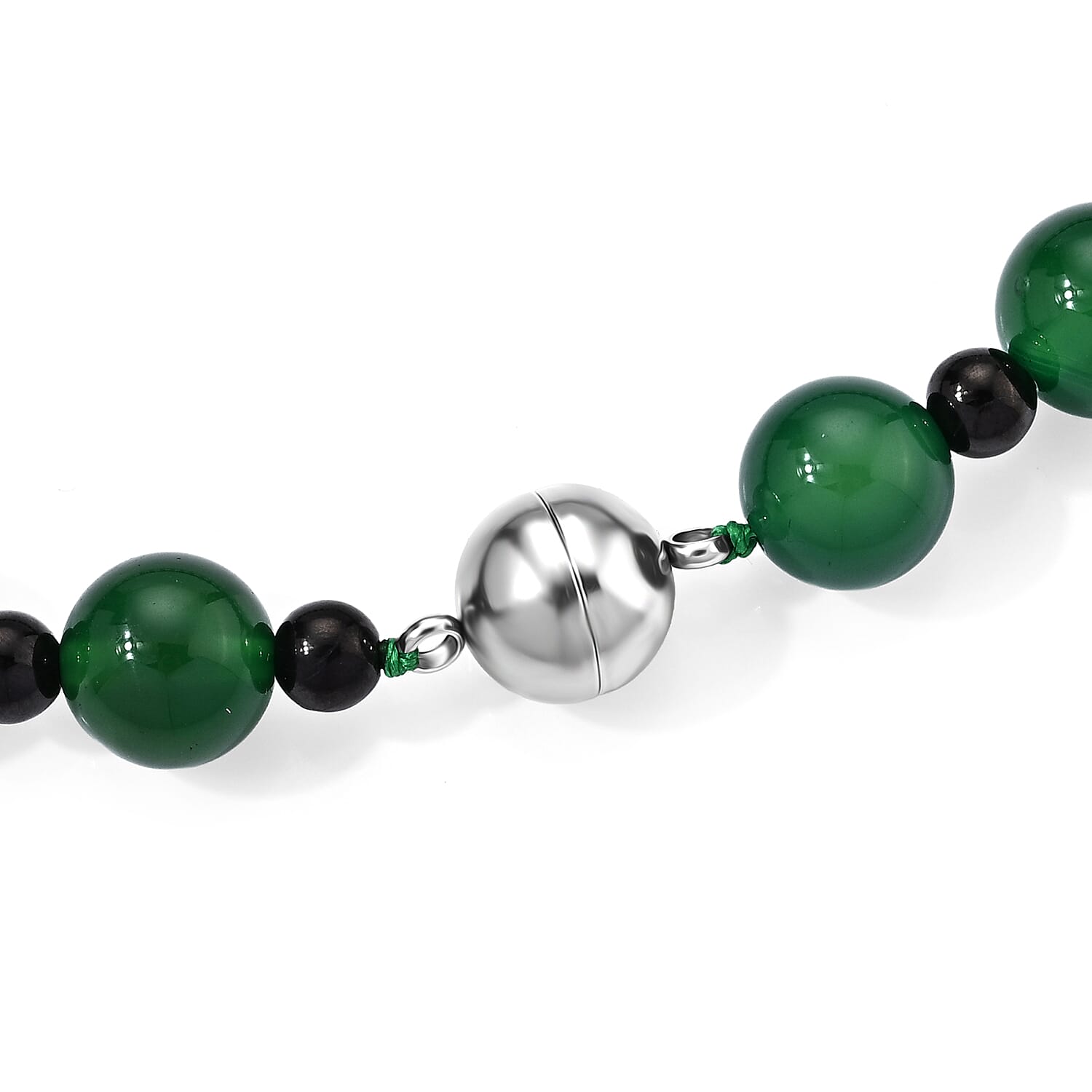 Verde Onyx and Shungite 350.00 ctw Verdant Harmony Beaded Necklace (20 Inches) in Stainless Steel