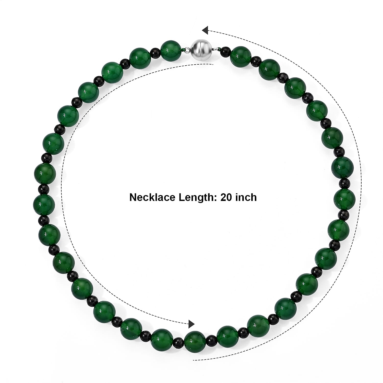 Verde Onyx and Shungite 350.00 ctw Verdant Harmony Beaded Necklace (20 Inches) in Stainless Steel