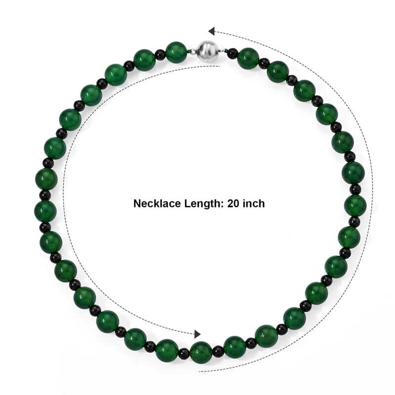 Verde Onyx and Shungite 350.00 ctw Verdant Harmony Beaded Necklace (20 Inches) in Stainless Steel