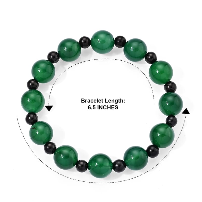 Verde Onyx and Shungite 150.00 ctw Verdant Harmony Beaded Stretch Bracelet (6.5-7.0In)