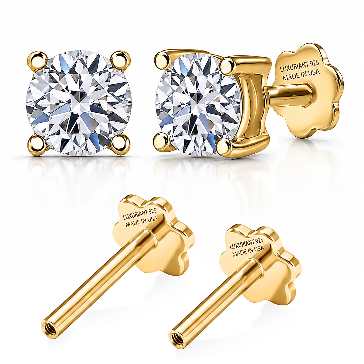 Luxuriant Lab Grown Diamond E-F VS 2.00 ctw Flat Back Earrings in 18K Vermeil Yellow Gold Over Sterling Silver
