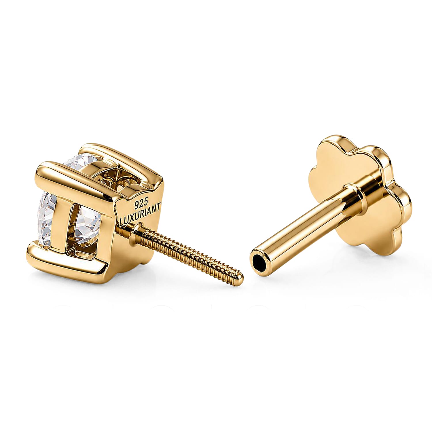 Luxuriant Lab Grown Diamond E-F VS 2.00 ctw Flat Back Earrings in 18K Vermeil Yellow Gold Over Sterling Silver