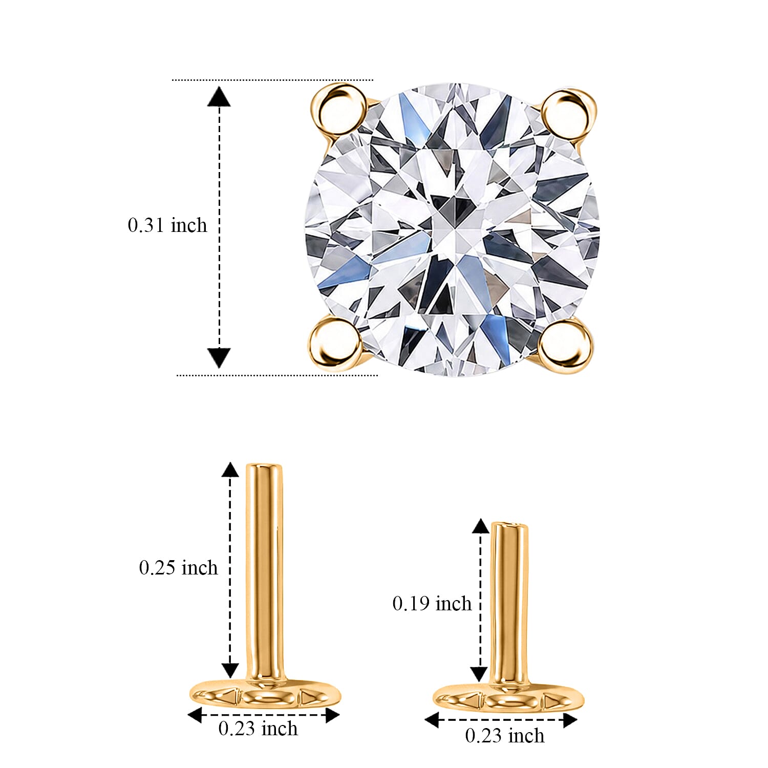 Luxuriant Lab Grown Diamond E-F VS 2.00 ctw Flat Back Earrings in 18K Vermeil Yellow Gold Over Sterling Silver
