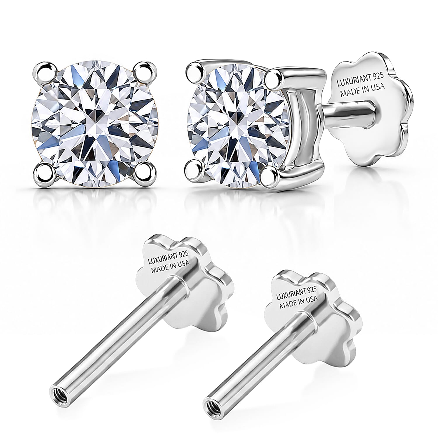 Luxuriant Lab Grown Diamond E-F VS 2.00 ctw Flat Back Earrings in Rhodium Over Sterling Silver