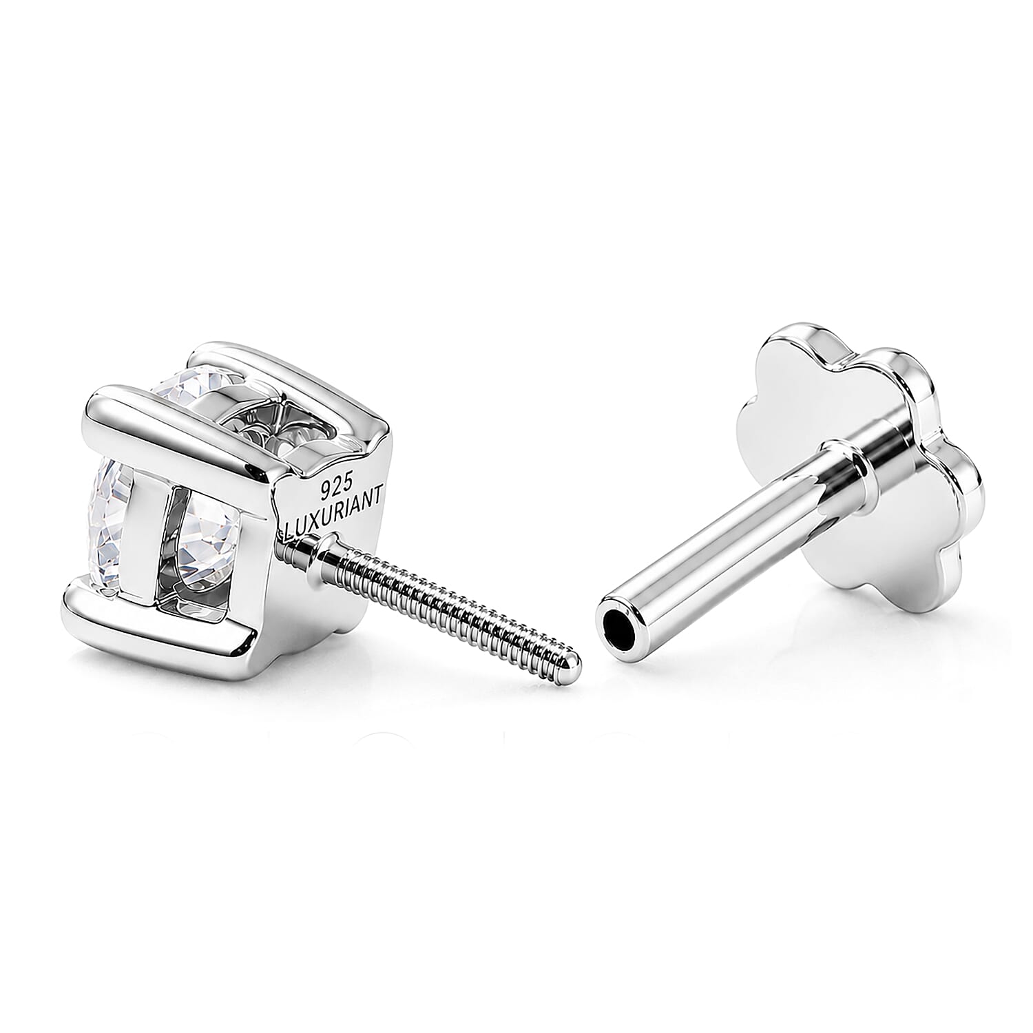 Luxuriant Lab Grown Diamond E-F VS 2.00 ctw Flat Back Earrings in Rhodium Over Sterling Silver