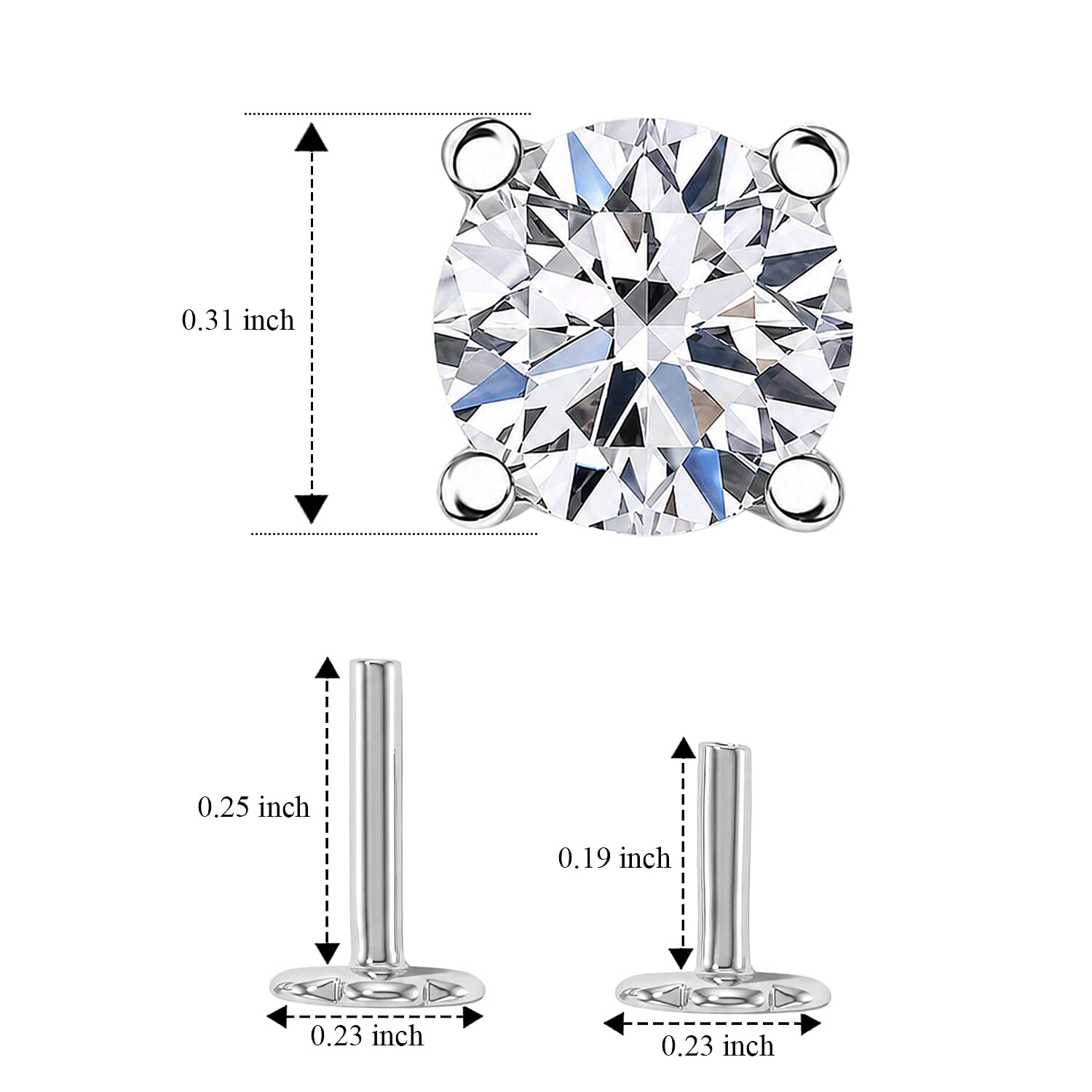 Luxuriant Lab Grown Diamond E-F VS 2.00 ctw Flat Back Earrings in Rhodium Over Sterling Silver