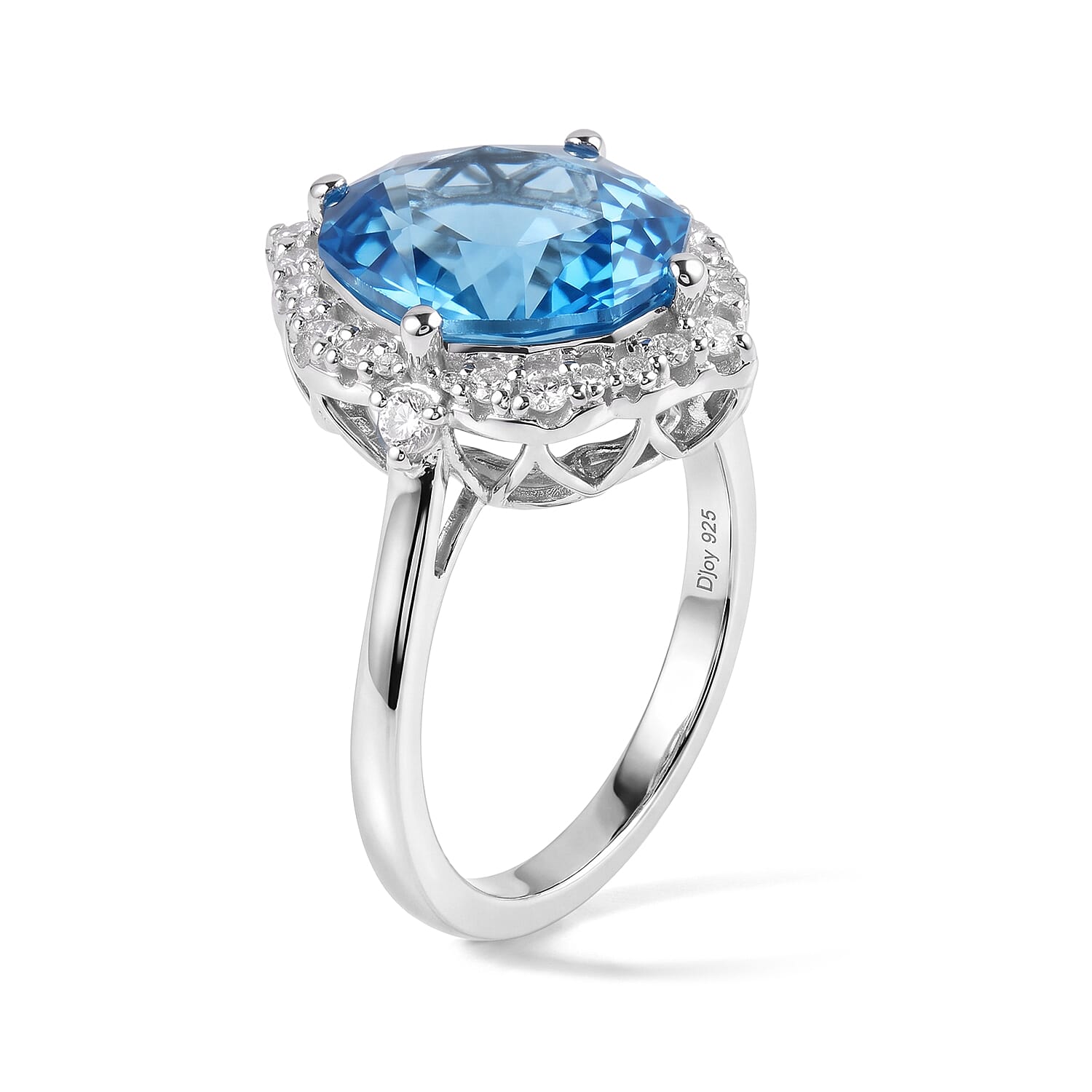 Certified and Appraised D'Joy Premium Fancy Marquee Cut Swiss Blue Topaz and Moissanite 8.10 ctw Ring in Rhodium Over Sterling Silver (Size 10.0)