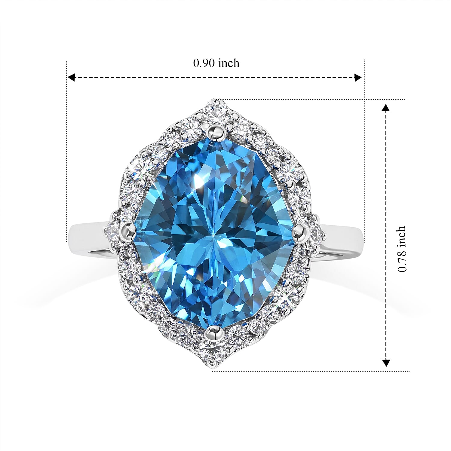 Certified and Appraised D'Joy Premium Fancy Marquee Cut Swiss Blue Topaz and Moissanite 8.10 ctw Ring in Rhodium Over Sterling Silver (Size 10.0)