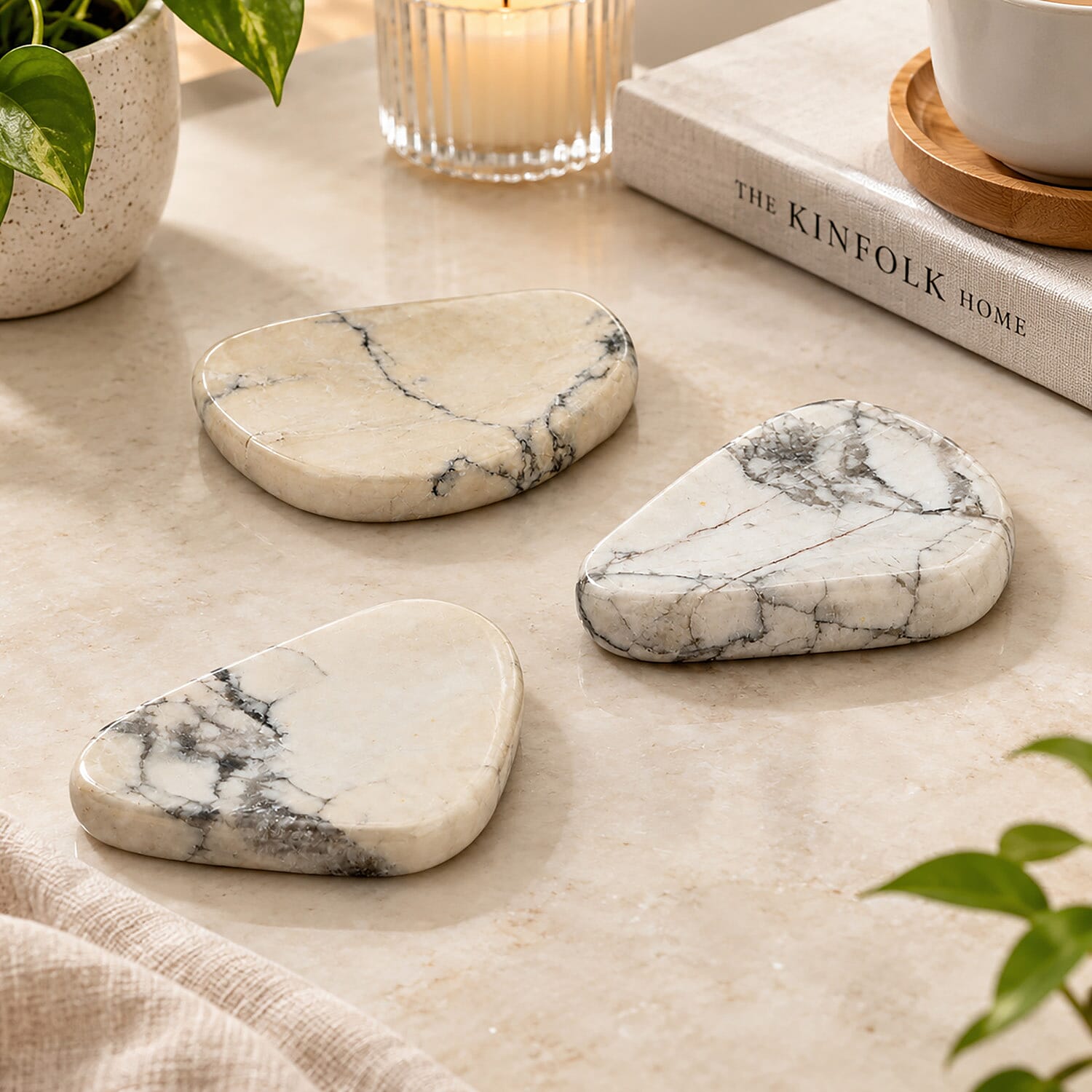 White Howlite Worry Stone (One Stone Per Purchase) (Style/Color Varies)