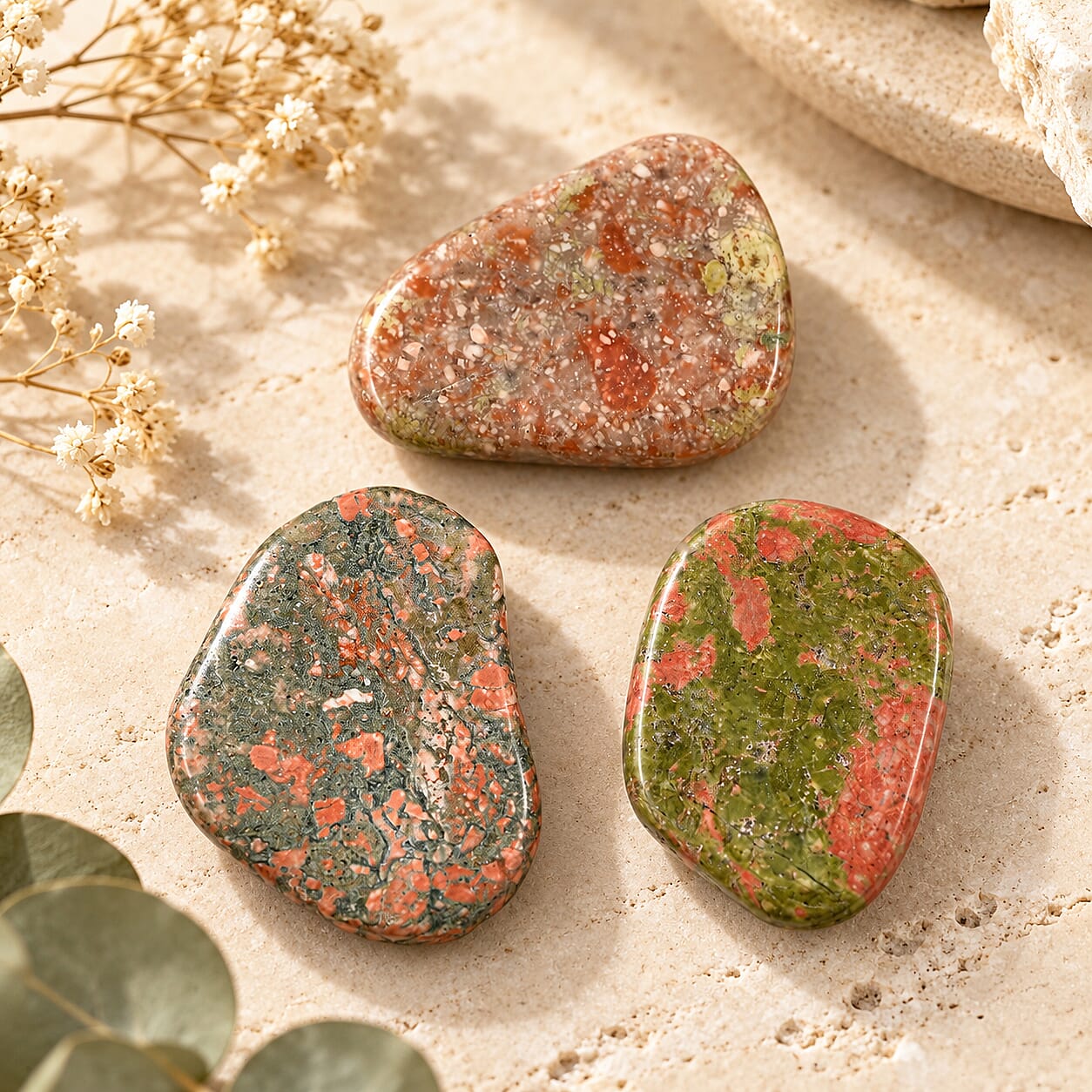 Unakite Worry Stone (One Stone Per Purchase) (Style/Color Varies)