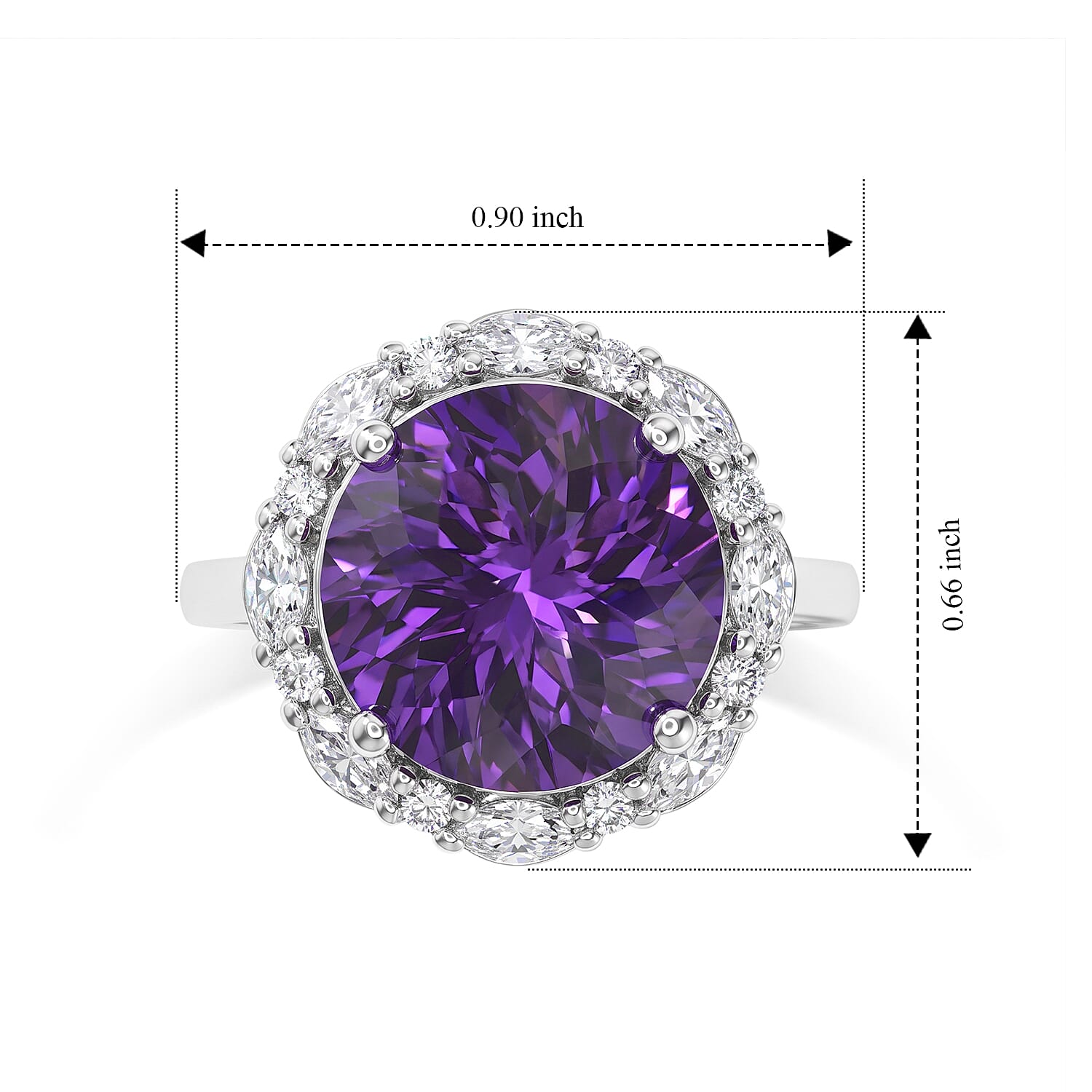 Certified and Appraised D'Joy Premium Pinwheel Cut African Amethyst and Moissanite 5.90 ctw Ring in Rhodium Over Sterling Silver (Size 10.0)