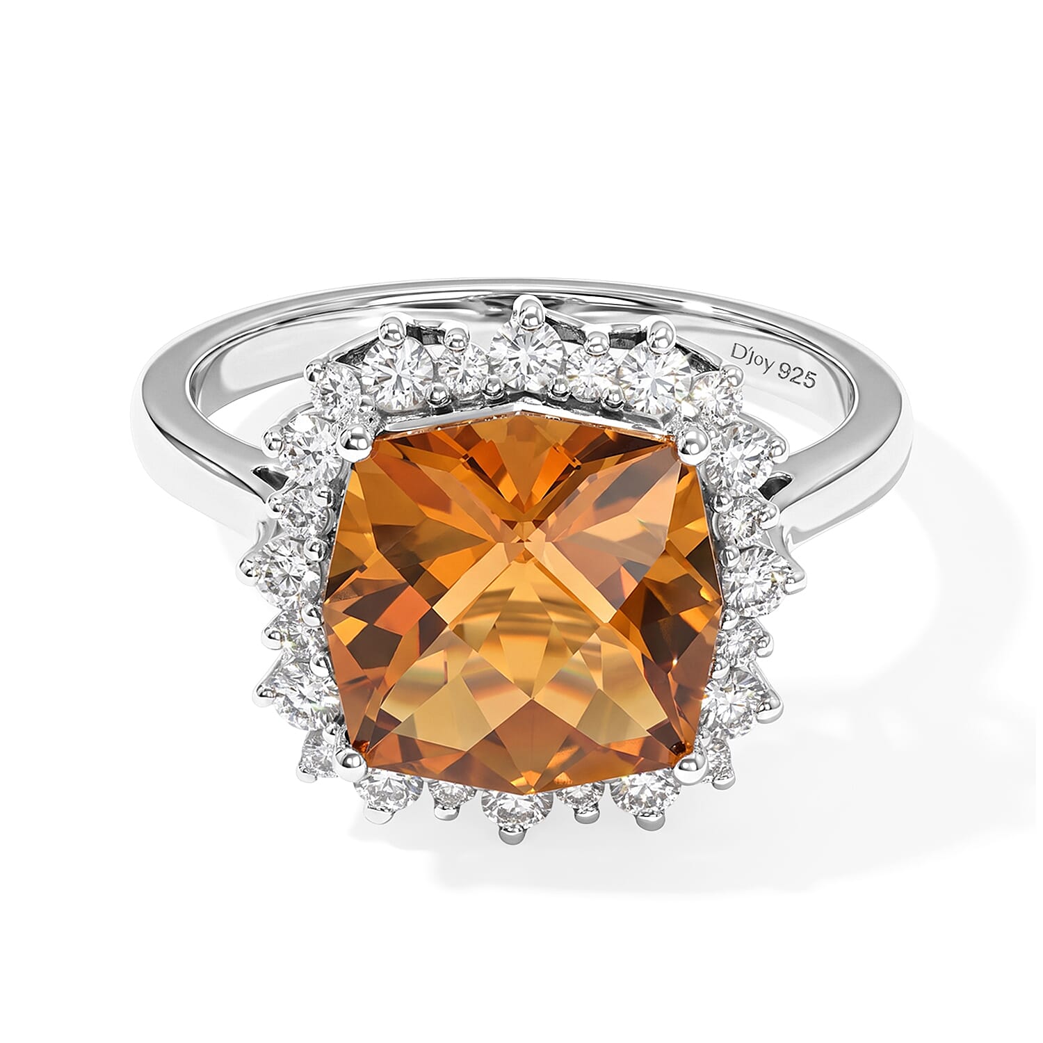 Certified and Appraised D'Joy Premium Twilight Cut Brazilian Citrine and Moissanite 5.00 ctw Ring in Rhodium Over Sterling Silver (Size 10.0)