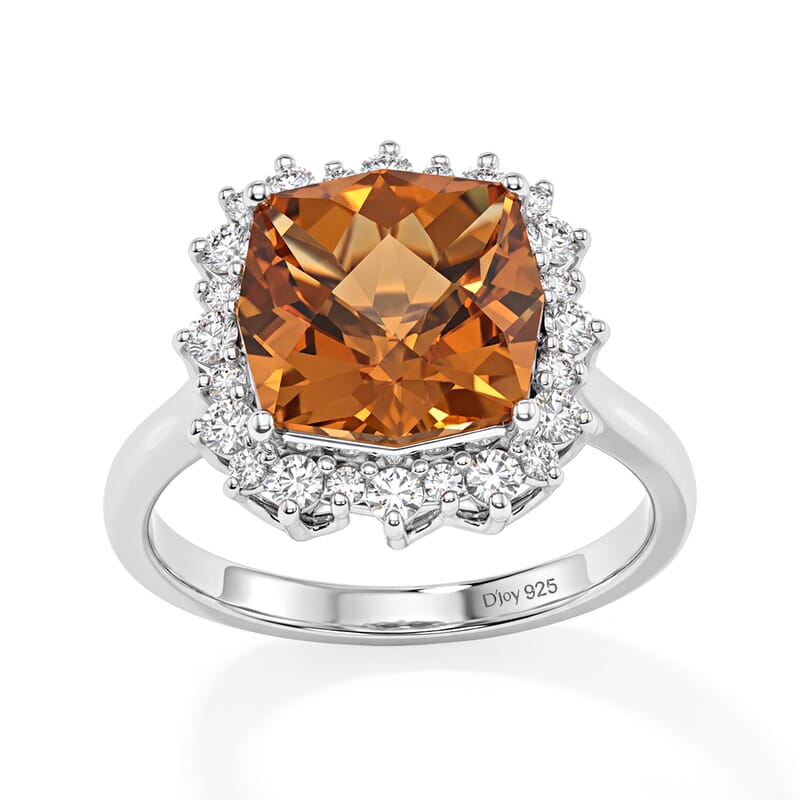 Certified and Appraised D'Joy Premium Twilight Cut Brazilian Citrine and Moissanite 5.00 ctw Ring in Rhodium Over Sterling Silver (Size 10.0)