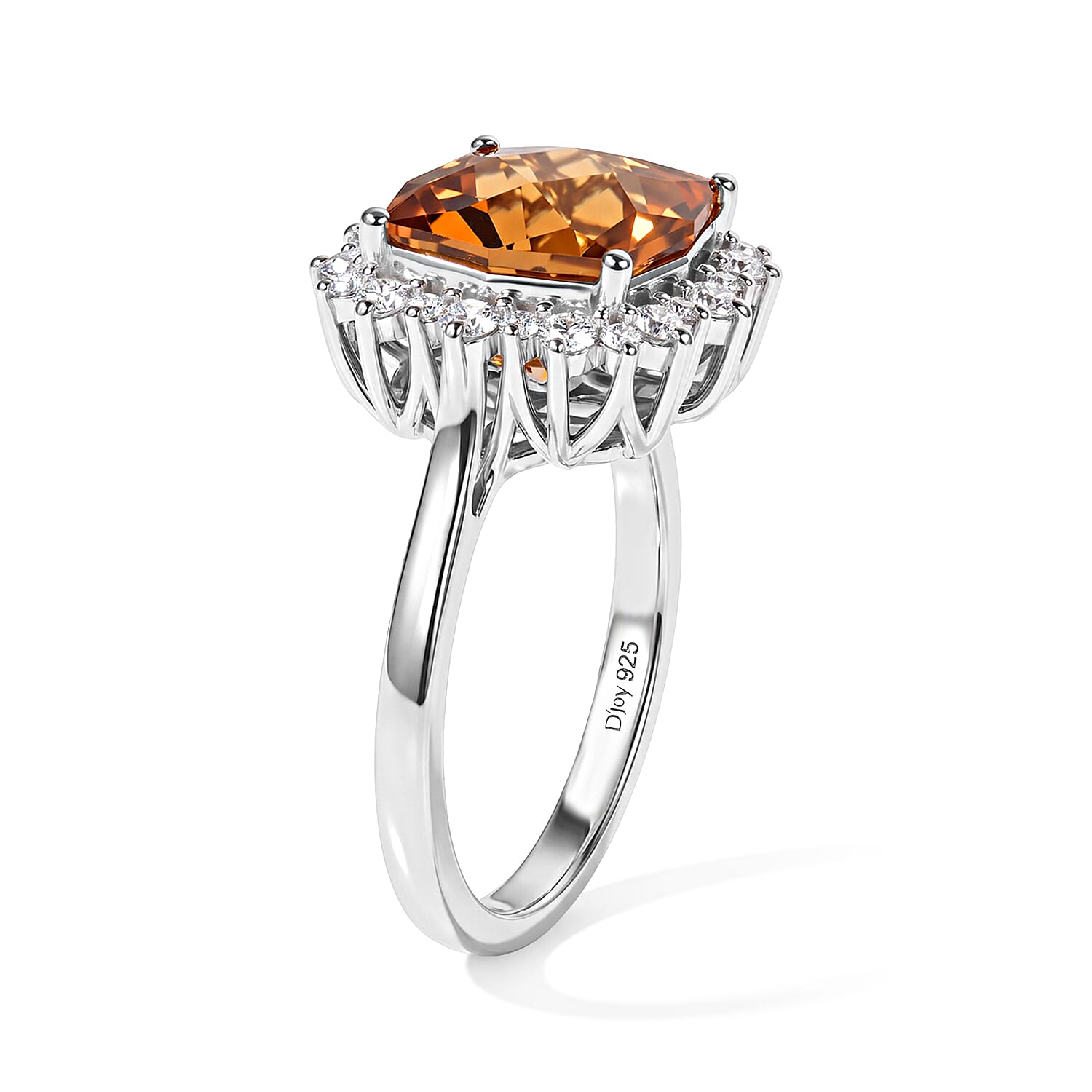 Certified and Appraised D'Joy Premium Twilight Cut Brazilian Citrine and Moissanite 5.00 ctw Ring in Rhodium Over Sterling Silver (Size 10.0)