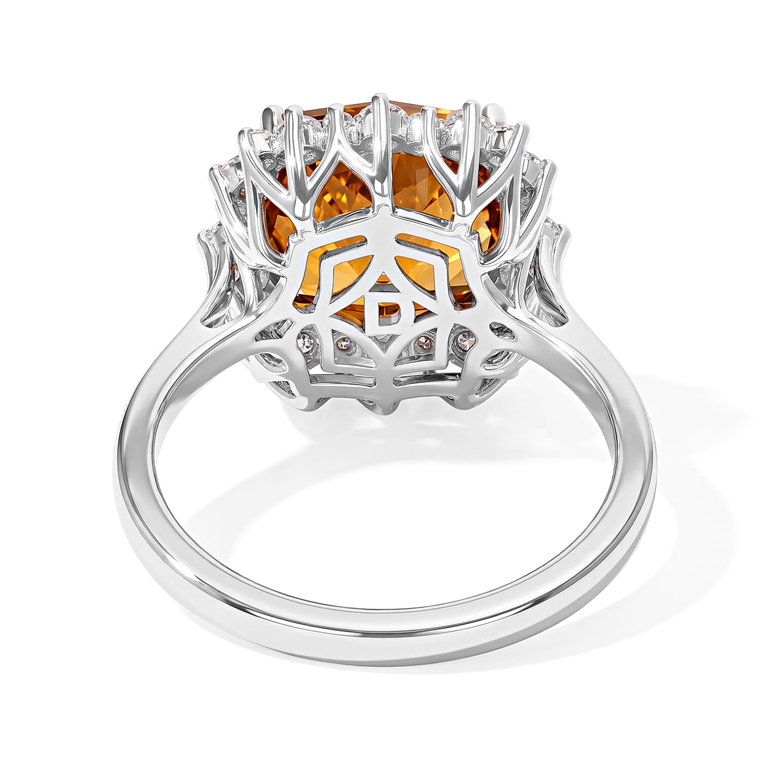 Certified and Appraised D'Joy Premium Twilight Cut Brazilian Citrine and Moissanite 5.00 ctw Ring in Rhodium Over Sterling Silver (Size 10.0)