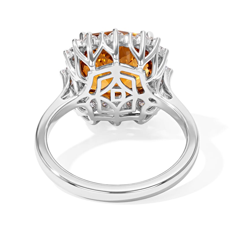 Certified and Appraised D'Joy Premium Twilight Cut Brazilian Citrine and Moissanite 5.00 ctw Ring in Rhodium Over Sterling Silver (Size 10.0)
