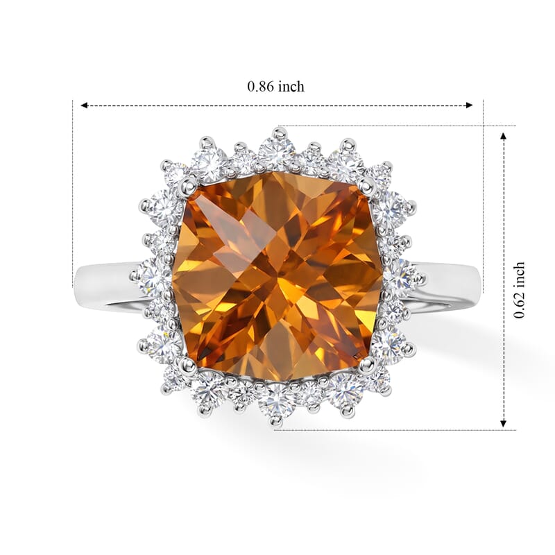 Certified and Appraised D'Joy Premium Twilight Cut Brazilian Citrine and Moissanite 5.00 ctw Ring in Rhodium Over Sterling Silver (Size 10.0)