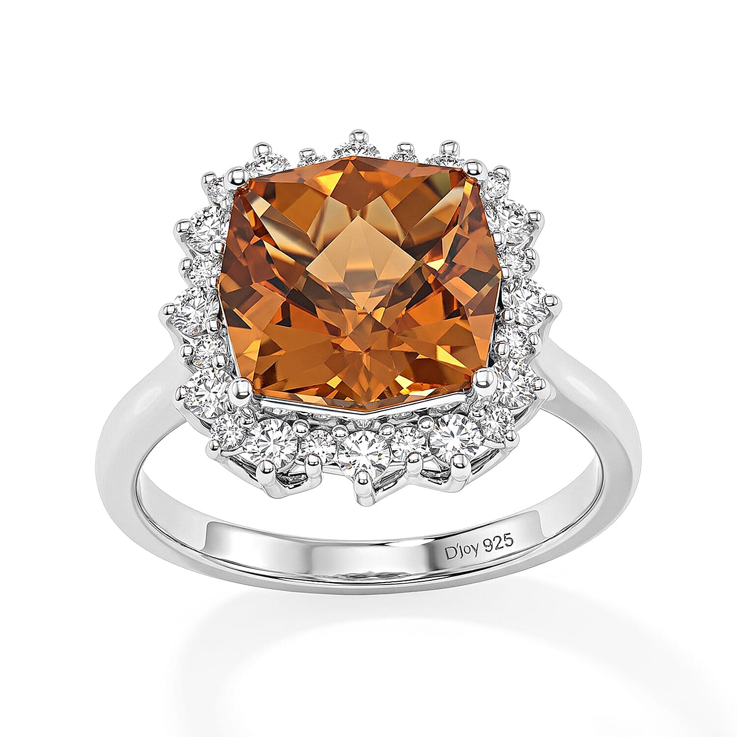 Certified and Appraised D'Joy Premium Twilight Cut Brazilian Citrine, Moissanite Ring in Rhodium Over Sterling Silver (Size 5.0) 5.00 ctw