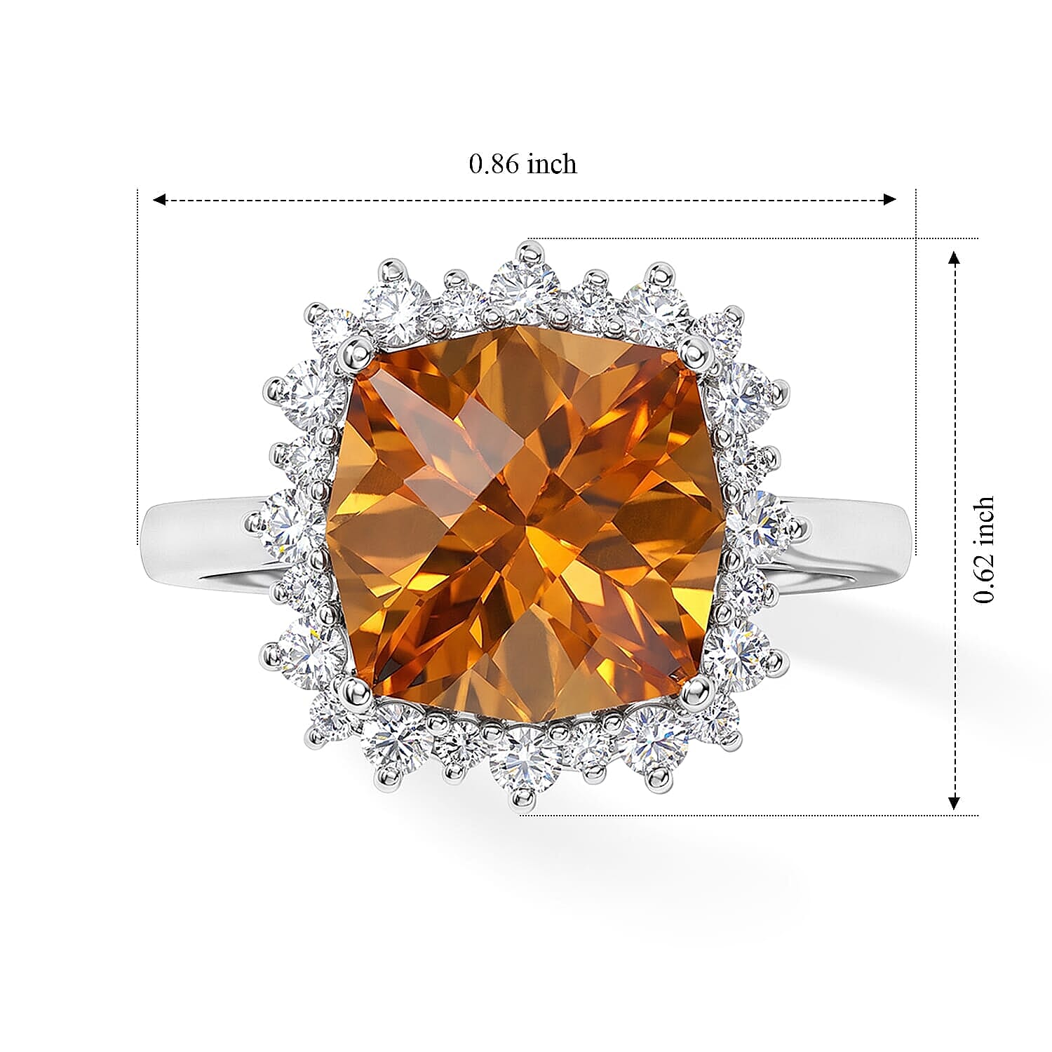 Certified and Appraised D'Joy Premium Twilight Cut Brazilian Citrine, Moissanite Ring in Rhodium Over Sterling Silver (Size 5.0) 5.00 ctw