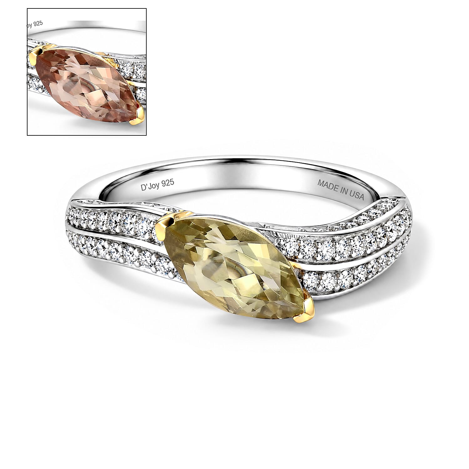 D'Joy AAA Turkizite and Moissanite 1.65 ctw Golden Eye Ring 18K Vermeil YG and Rhodium Over Sterling Silver (Size 6.0)