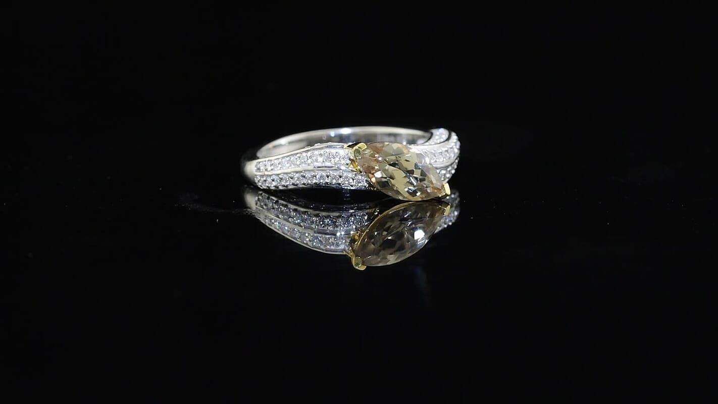 D''Joy AAA Turkizite, Moissanite Ring 18K Vermeil YG and Rhodium Over Sterling Silver (Size 7.0) 1.65 ctw