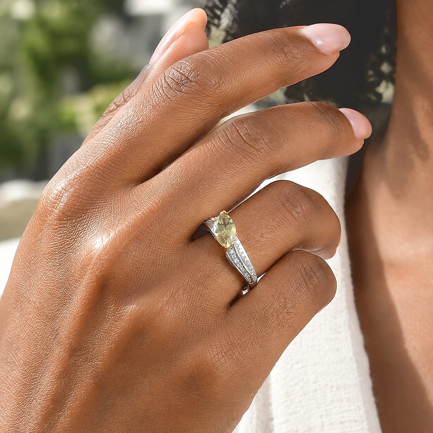 D'Joy AAA Turkizite and Moissanite 1.65 ctw Golden Eye Ring 18K Vermeil YG and Rhodium Over Sterling Silver (Size 6.0)