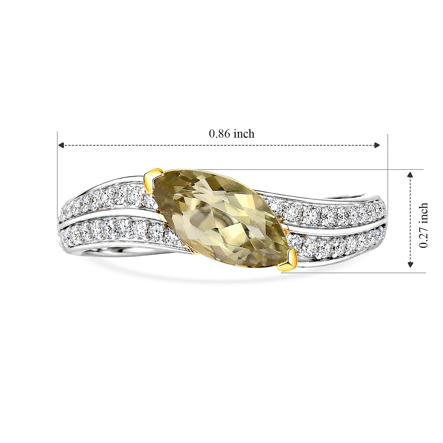D'Joy AAA Turkizite and Moissanite 1.65 ctw Golden Eye Ring 18K Vermeil YG and Rhodium Over Sterling Silver (Size 6.0)