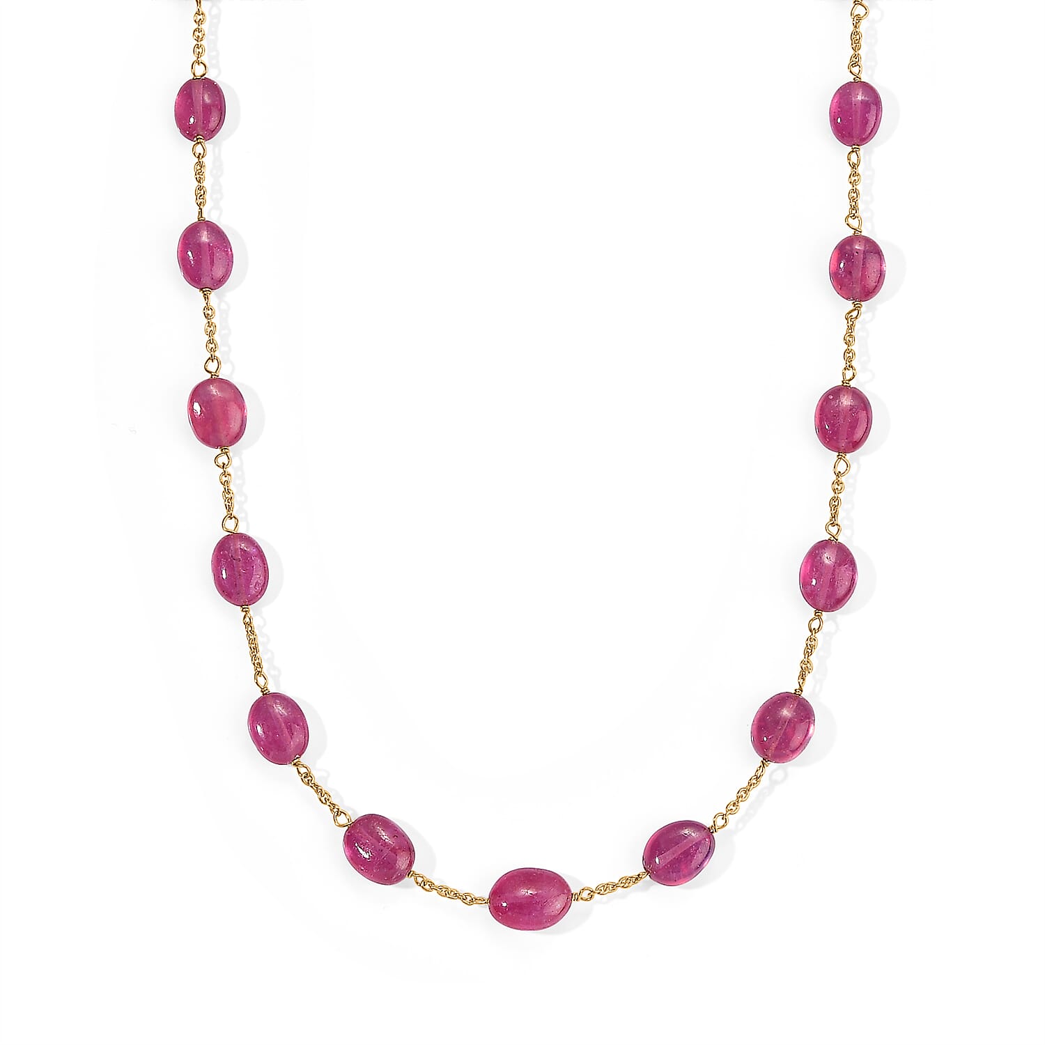 D'Joy Premium Niassa Ruby (FF) 55.00 ctw Beaded Graduated Necklace (18-20 Inches) in 18K Vermeil Yellow Gold Over Sterling Silver