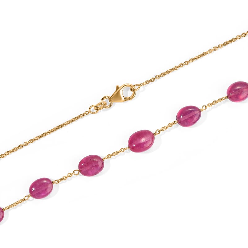 D'Joy Premium Niassa Ruby (FF) 55.00 ctw Beaded Graduated Necklace (18-20 Inches) in 18K Vermeil Yellow Gold Over Sterling Silver