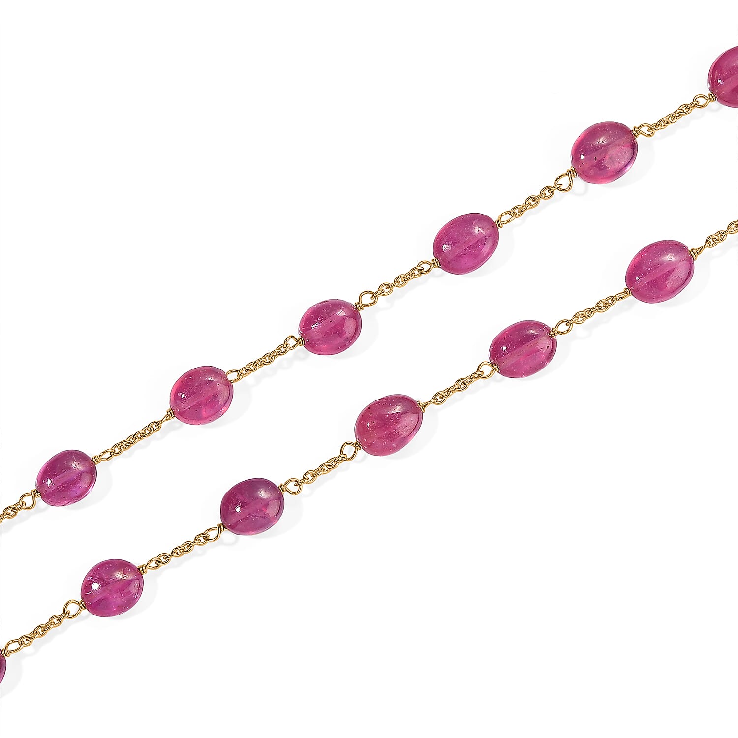 D'Joy Premium Niassa Ruby (FF) 55.00 ctw Beaded Graduated Necklace (18-20 Inches) in 18K Vermeil Yellow Gold Over Sterling Silver