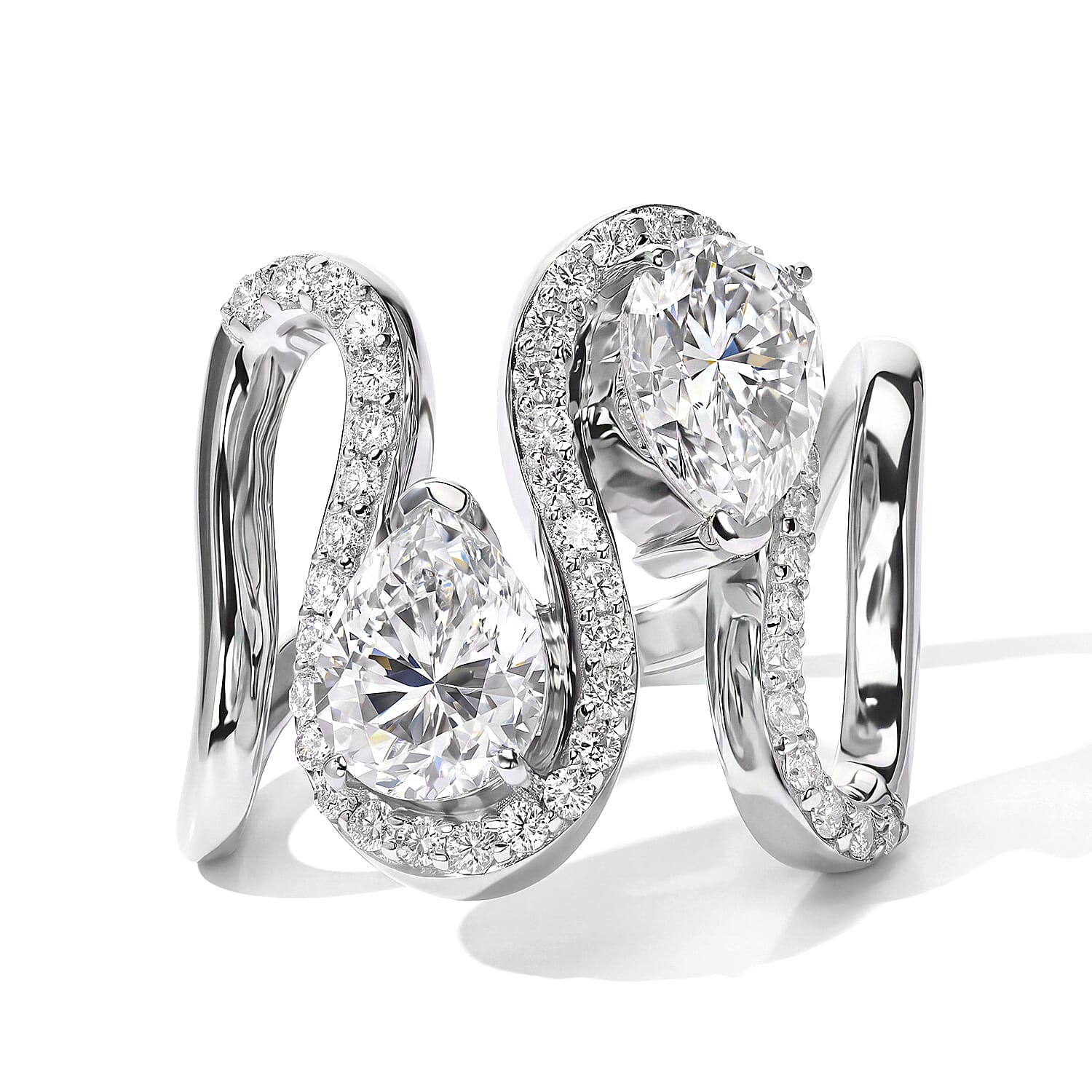 D'Joy Moissanite 4.10 ctw Ring in Rhodium Over Sterling Silver (Size 6.0)