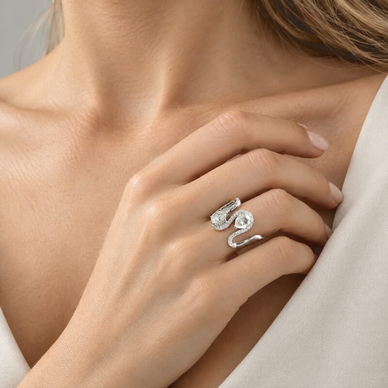 D'Joy Moissanite 4.10 ctw Ring in Rhodium Over Sterling Silver (Size 6.0)