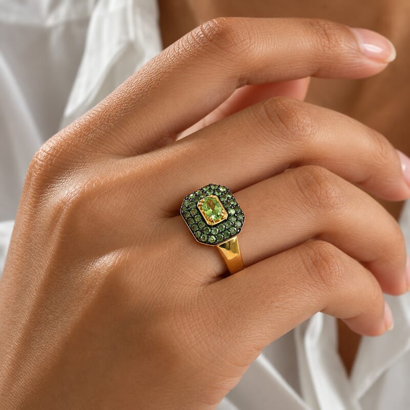 D'Joy Premium Tsavorite Garnet 1.35 ctw Petal Garden Ring in 18K Vermeil Yellow Gold Over Sterling Silver (Size 6.0)