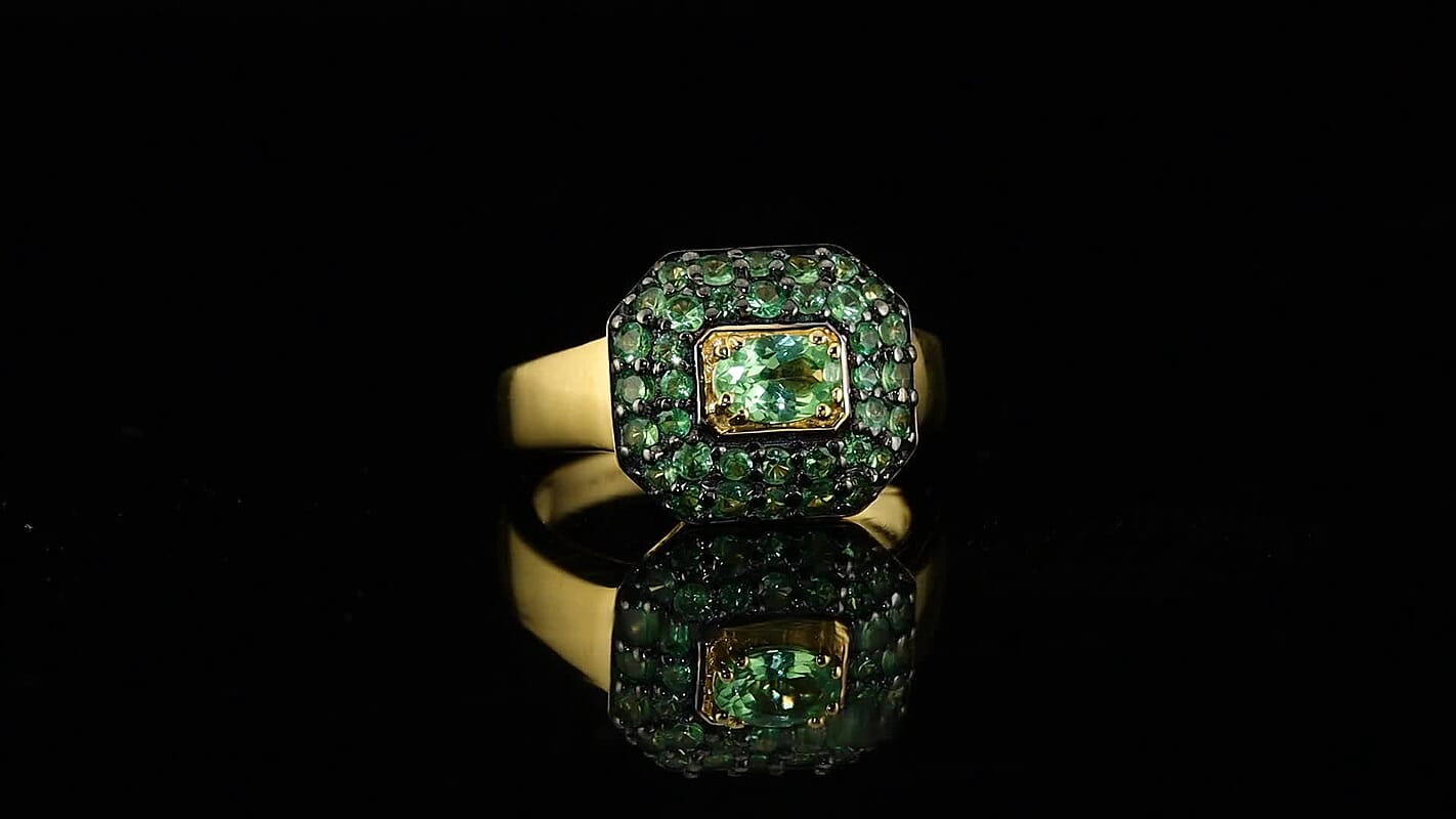 D''Joy Premium Tsavorite Garnet Ring in 18K Vermeil YG Over Sterling Silver (Size 10.0) 1.35 ctw