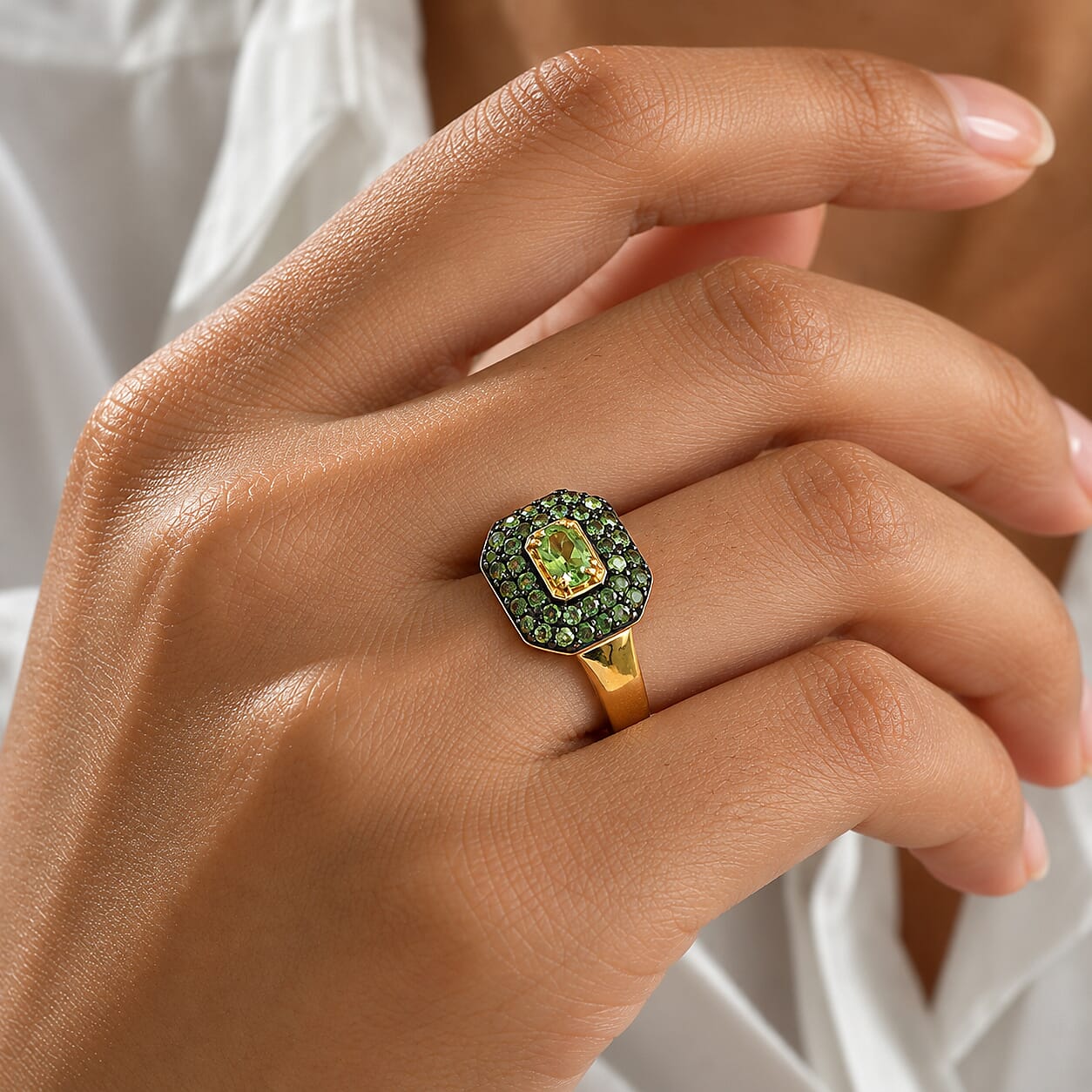 D'Joy Premium Tsavorite Garnet 1.35 ctw Petal Garden Ring in 18K Vermeil Yellow Gold Over Sterling Silver (Size 7.0)