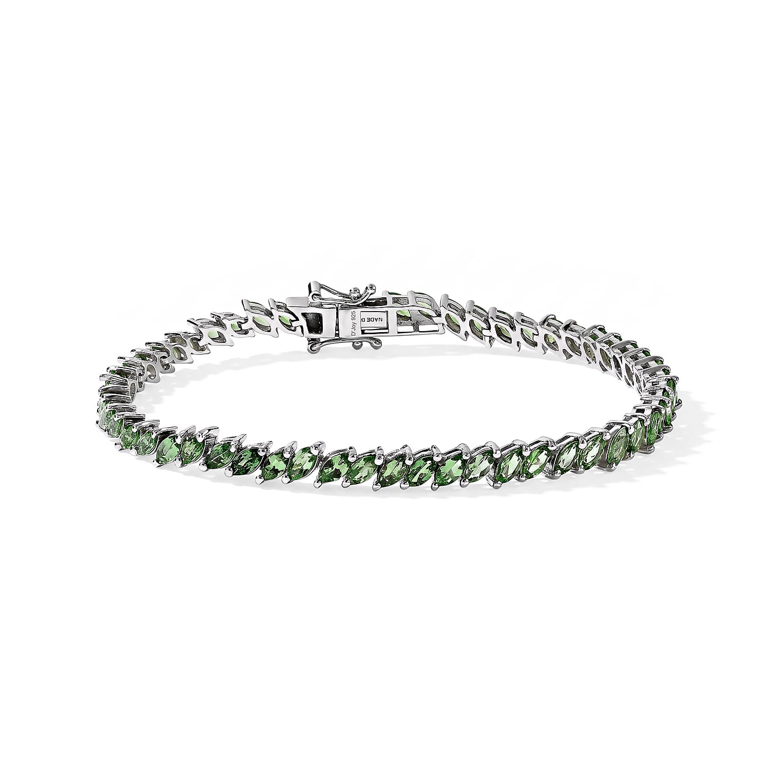 D'Joy Premium Tsavorite Garnet 7.15 ctw Petal Tennis Bracelet in Rhodium Over Sterling Silver (6.50 In)