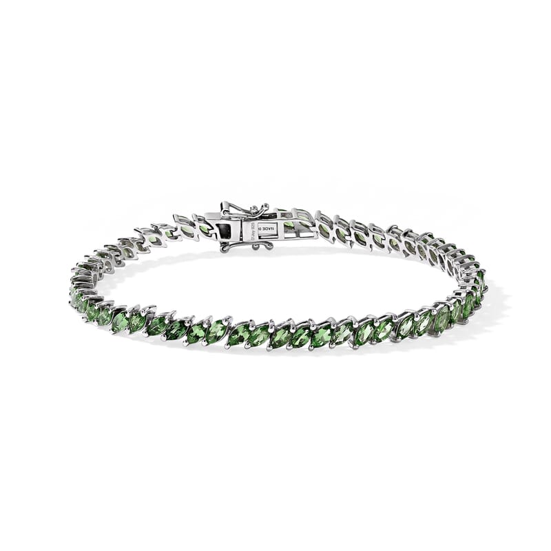 D'Joy Premium Tsavorite Garnet 7.15 ctw Petal Tennis Bracelet in Rhodium Over Sterling Silver (6.50 In)