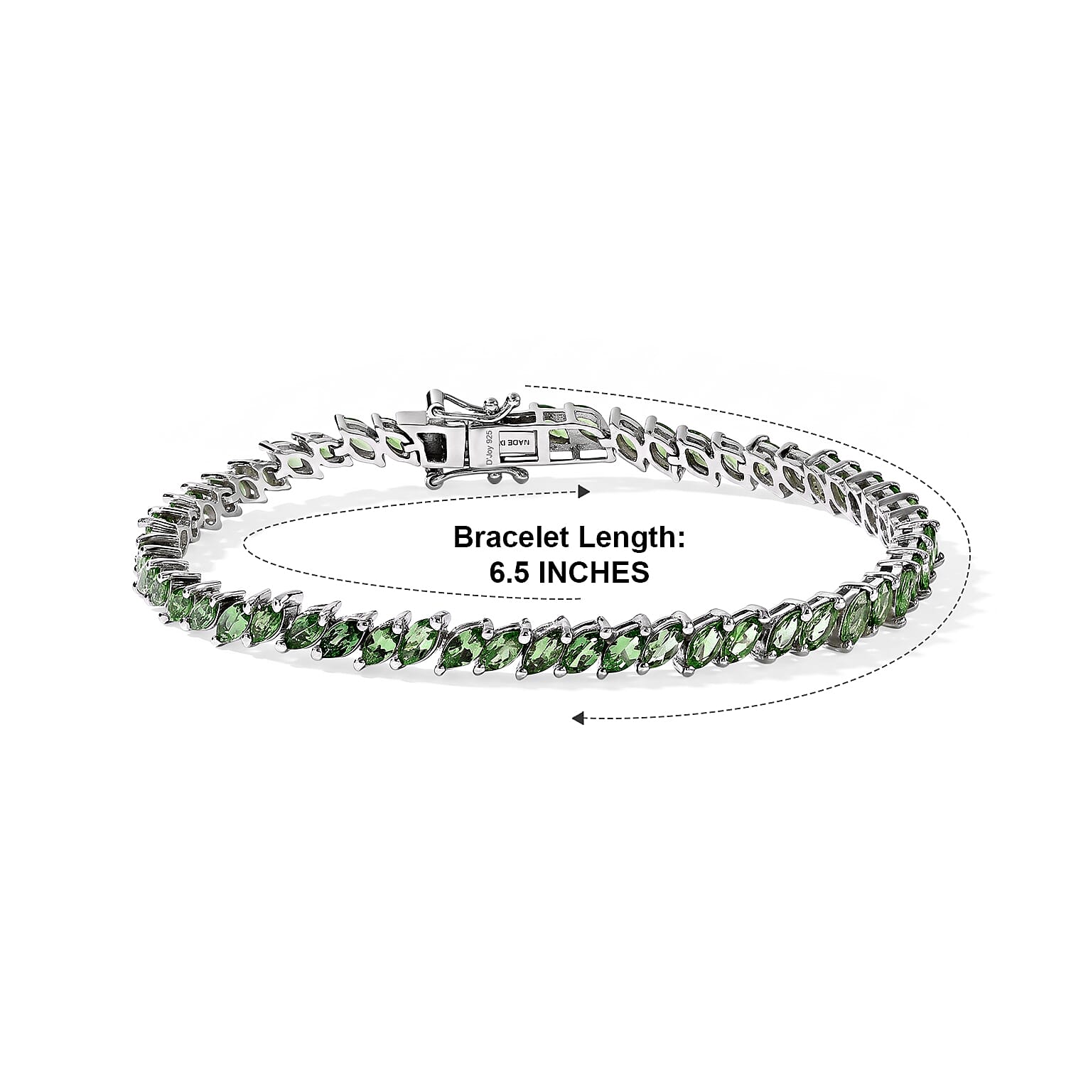 D'Joy Premium Tsavorite Garnet 7.15 ctw Petal Tennis Bracelet in Rhodium Over Sterling Silver (6.50 In)