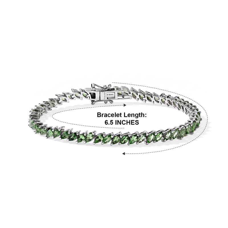 D'Joy Premium Tsavorite Garnet 7.15 ctw Petal Tennis Bracelet in Rhodium Over Sterling Silver (6.50 In)