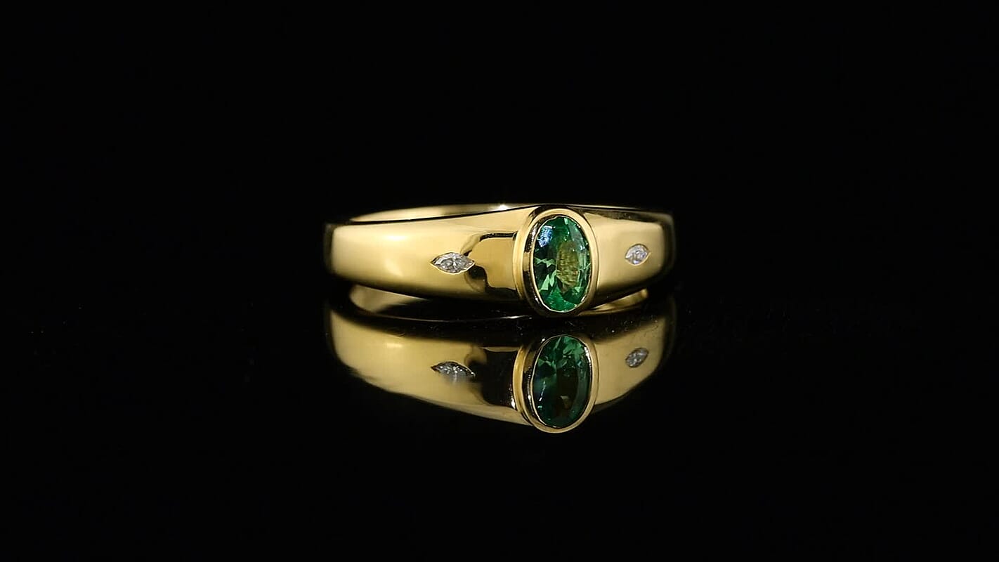 D''Joy Premium Tsavorite Garnet, Moissanite Men''s Ring in 18K Vermeil YG Over Sterling Silver (Size 10.0) 0.60 ctw