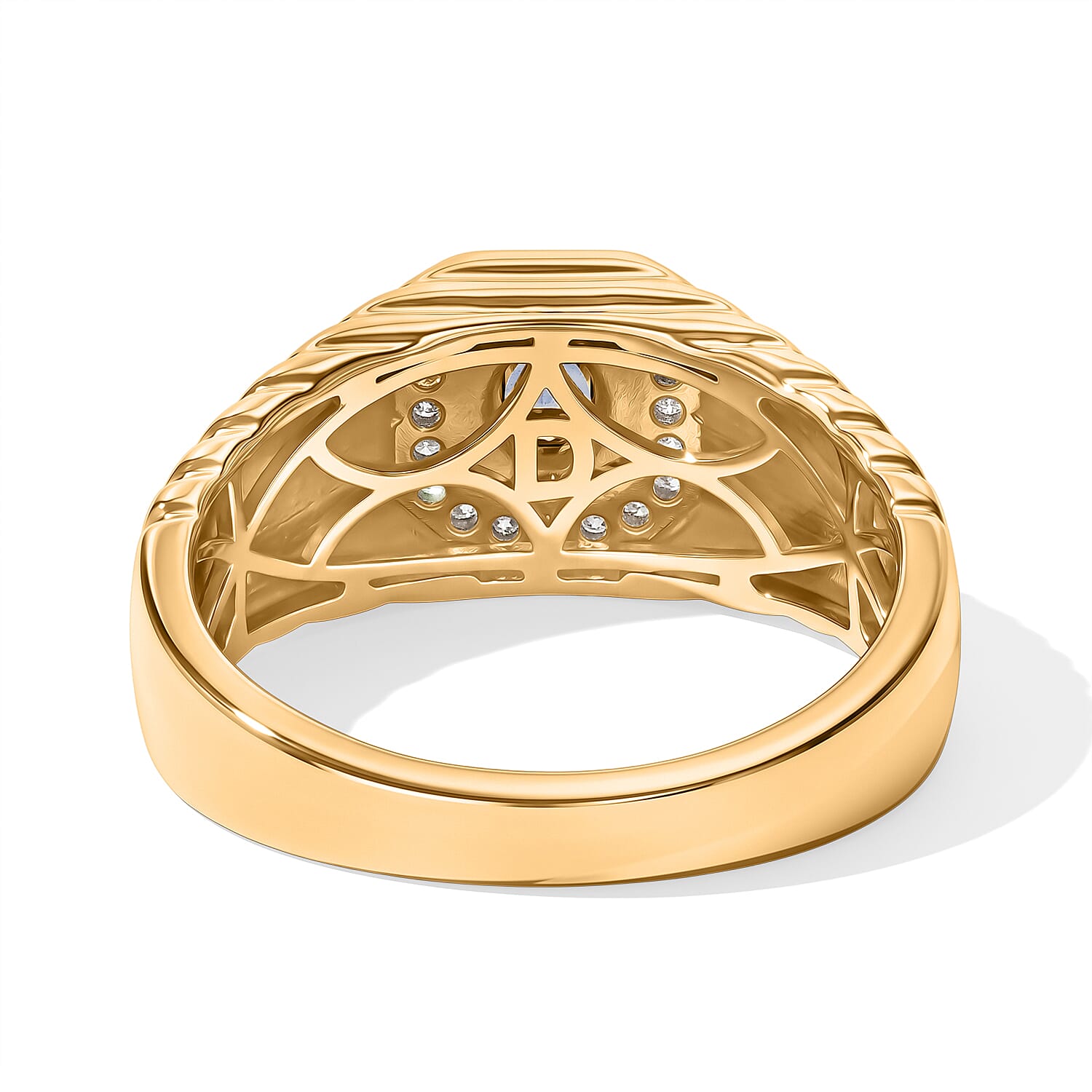 D'Joy Montana Sapphire and Moissanite 0.65 ctw Men's Ring in 18K Vermeil Yellow Gold Over Sterling Silver (Size 10.0)